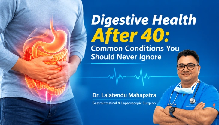Digestive health after 40 showing common digestive conditions and warning signs.